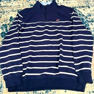 Vineyard Vines Target 1/4 Quarter Zip Sweater Mens M Blue Stripes Looped Terry